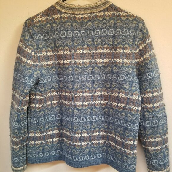 Telluride Clothing Womens XS Wool Fair Isle Cardigan Sweater Blue Chinese Button - Picture 2 of 6